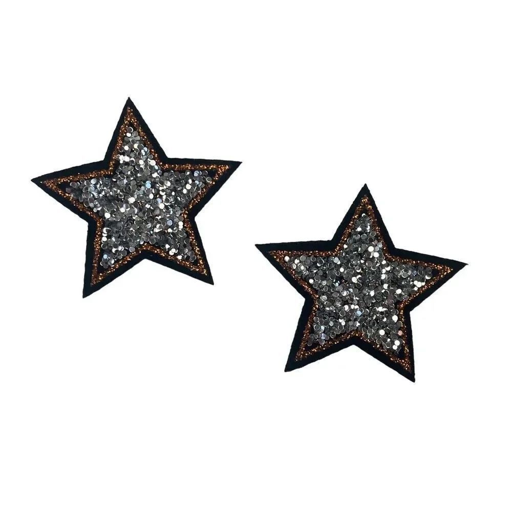2 Pc. Silver Glitter Sparkle Star Patches